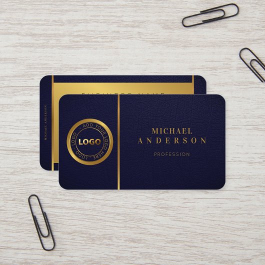Carte De Visite Logo Monogram Professional Luxe Dark & Gold Circle (Devant/Arrière en situation)