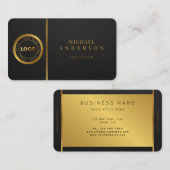 Carte De Visite Logo Monogram Professional Luxe Dark & Gold Circle (Devant / Derrière)