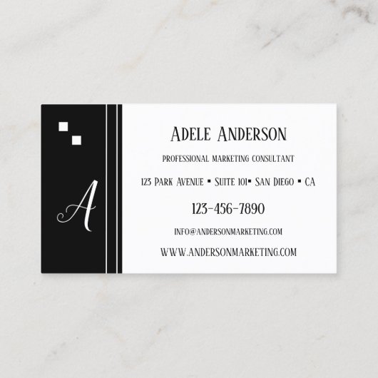 Carte De Visite Logo Monogram Simple Modèle noir et blanc (Dos)