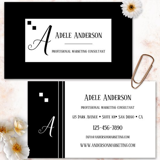 Carte De Visite Logo Monogram Simple Modèle noir et blanc