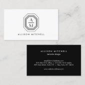 Carte De Visite Logo Monogramme Art déco noir/blanc (Devant / Derrière)