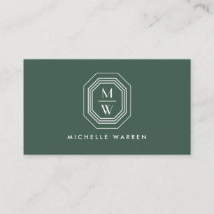 Carte De Visite Logo Monogramme Art déco sur Forest Green