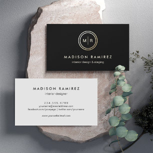 Carte De Visite Logo Monogramme Cercle moderne Classé Blanc Noir