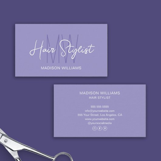 Carte De Visite Logo Monogramme de Coiffeur Violet