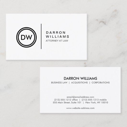 Carte De Visite Logo Monogramme de vos initiales (Devant / Derrière)