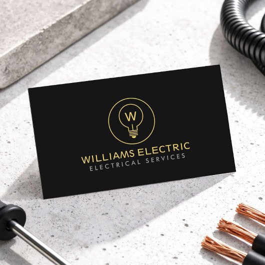 Carte De Visite Logo Monogramme Électricien Moderne Noir