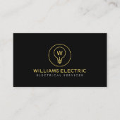 Carte De Visite Logo Monogramme Électricien Moderne Noir (Devant)