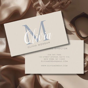 Carte De Visite Logo monogramme élégant beige bleu professionnel