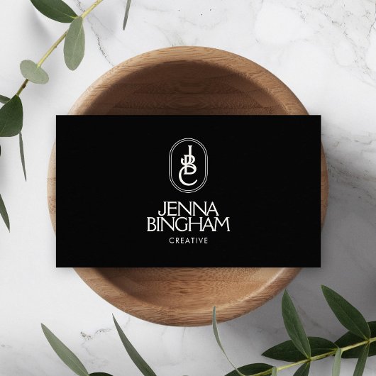 Carte De Visite Logo Monogramme Élégant Noir/ivoire