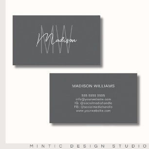 Carte De Visite Logo Monogramme Gris Moderne Minimaliste