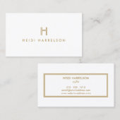 Carte De Visite LOGO MONOGRAMME INITIAL LUXE MODERNE OR et BLANC (Devant / Derrière)