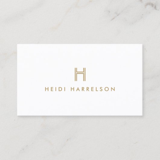 Carte De Visite LOGO MONOGRAMME INITIAL LUXE MODERNE OR et BLANC (Devant)