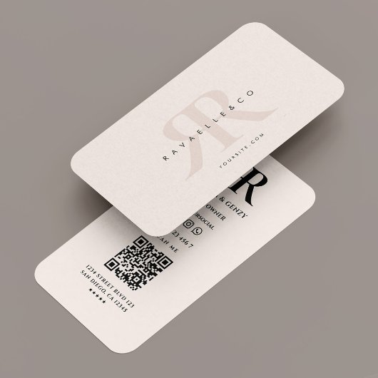 Carte De Visite Logo Monogramme Minimal R Moderne Pastel Rose