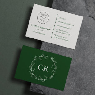 Carte De Visite Logo Monogramme Minimaliste Couronne d'Olive Verte
