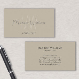 Carte De Visite Logo Monogramme Moderne Beige Consultant