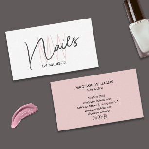 Carte De Visite Logo Monogramme Moderne Blanc Artiste Ongles Rose