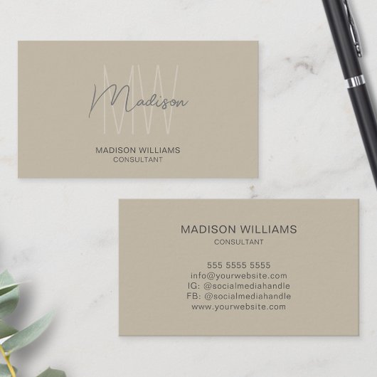 Carte De Visite Logo Monogramme Moderne Consultant Beige