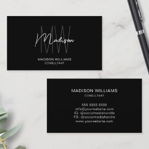 Carte De Visite Logo Monogramme Moderne Consultant Noir Blanc