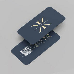 Carte De Visite Logo Monogramme moderne K Dark Blue Gold Professio