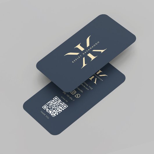 Carte De Visite Logo Monogramme moderne K Dark Blue Gold Professio