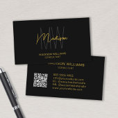 Carte De Visite Logo Monogramme moderne QR Code Black Gold Consult