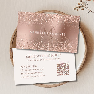 Carte De Visite Logo Monogramme Pailleté Or Rose