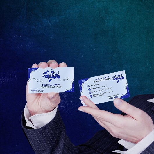 Carte De Visite Logo Monogramme professionnel Blue Cleaning Servic