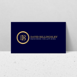 Carte De Visite Logo Monogramme professionnel en Faux Gold Navy Bl