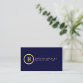 Carte De Visite Logo Monogramme professionnel en Faux Gold Navy Bl (Debout devant)