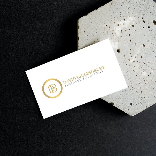 Carte De Visite Logo Monogramme professionnel en Faux Gold White