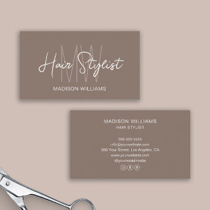 Carte De Visite Logo Monogramme Taupe de Coiffeur
