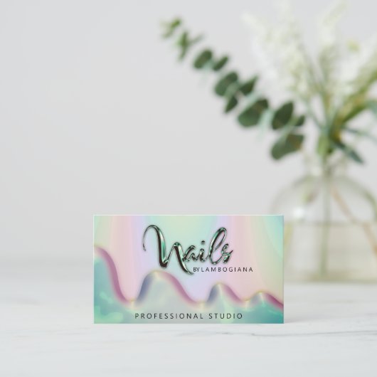 Carte De Visite Logo Nails Studio Holographe QR Code brouillard Tu (Debout devant)