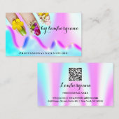 Carte De Visite Logo Nails Studio Holographe QR Code Elegant (Devant / Derrière)
