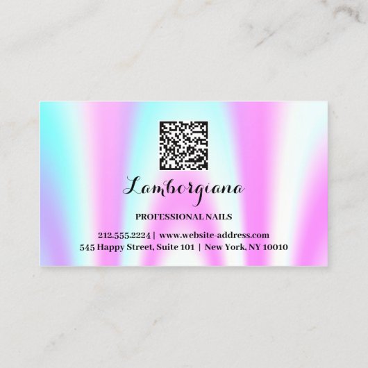 Carte De Visite Logo Nails Studio Holographe QR Code Elegant (Dos)