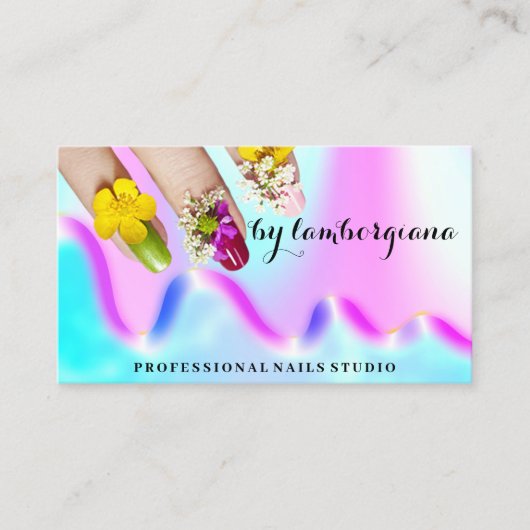 Carte De Visite Logo Nails Studio Holographe QR Code Elegant (Devant)