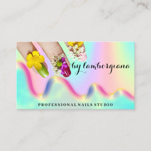 Carte De Visite Logo Nails Studio Holographe QR Code Mermaid