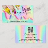 Carte De Visite Logo Nails Studio Holographe QR Code Mermaid Busin (Devant / Derrière)