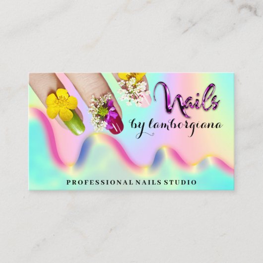 Carte De Visite Logo Nails Studio Holographe QR Code Mermaid Busin (Devant)