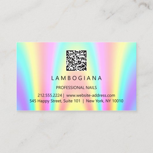Carte De Visite Logo Nails Studio Holographe QR Code unique (Dos)