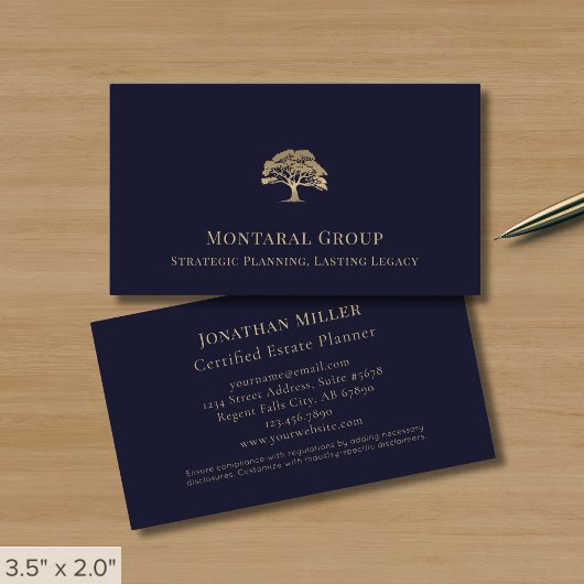 Carte De Visite Logo Navy Blue Luxury Tree