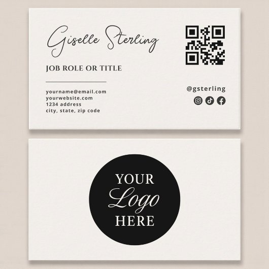 Carte De Visite Logo neutre en beige QR Code Professional Company