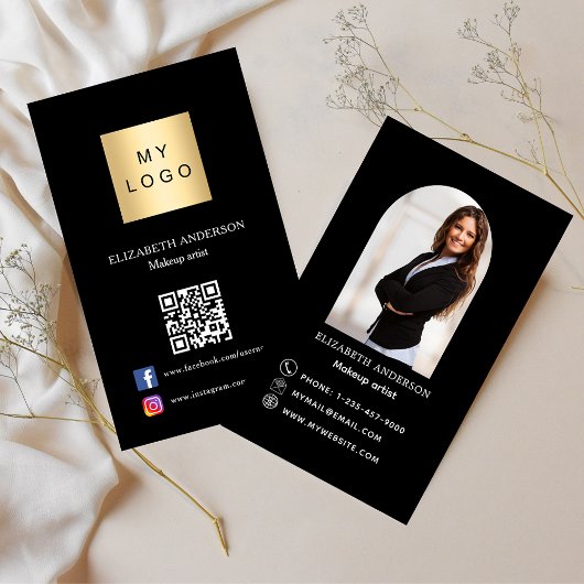 Carte De Visite logo noir arche photo code Qr social media premium