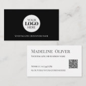 Carte De Visite Logo noir blanc Code QR simple (Devant / Derrière)