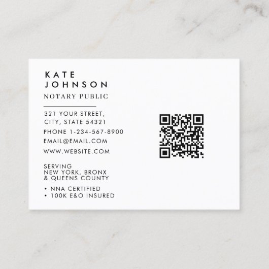 Carte De Visite Logo noir blanc de l'agent de signature de notaire (Dos)