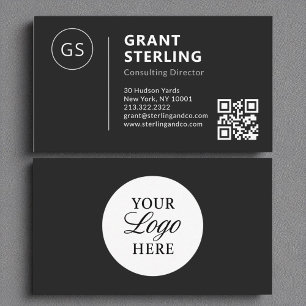 Carte De Visite Logo noir blanc minimaliste QR Code professionnel
