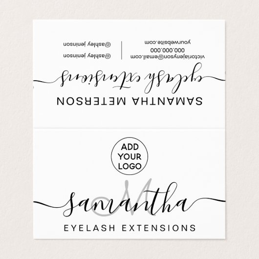 Carte De Visite logo noir blanc nom eyelash extensions (Extérieur déplié)
