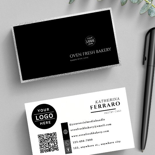 Carte De Visite Logo noir blanc QR Code Boulangerie frontière arge
