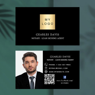 Carte De Visite Logo noir blanc QR code photo facebook premium