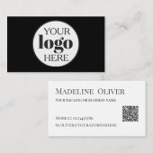 Carte De Visite Logo noir blanc QR Code simple (Devant / Derrière)