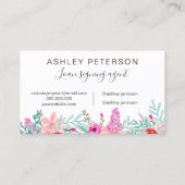 Carte De Visite Logo noir Bouquet d'aquarelle couleur rose menthe (Dos)